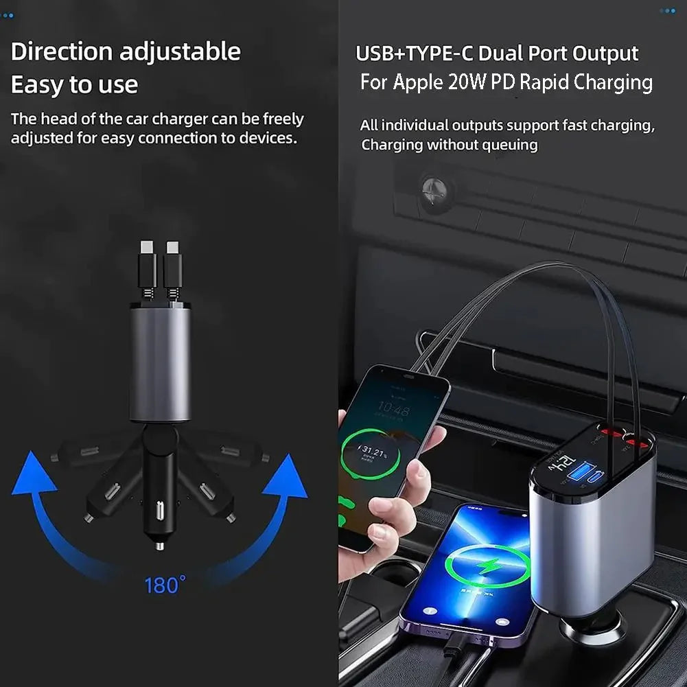 Retractable Car Charger 4 in 1 Fast Charging