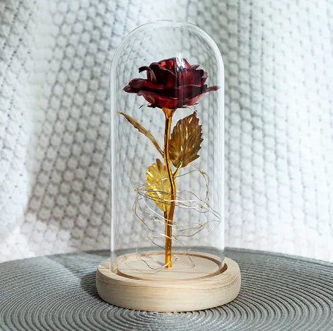 Enchanted Forever Rose Flower in Glass LED Light Christmas Decoration