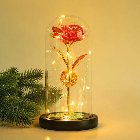 Enchanted Forever Rose Flower in Glass LED Light Christmas Decoration