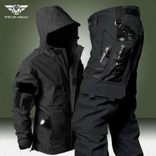 Military Bomber Sets Men Multi-pocket Waterproof Tactical Jackets+Wear-resistant Cargo Pants 2 Pcs Suits Army Ripstop Combat Set