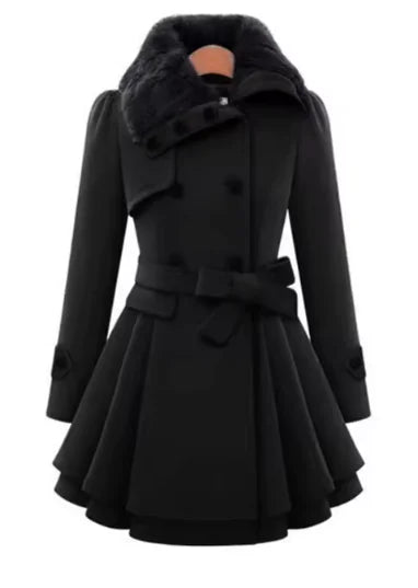 Women's Slim Double-Breasted Wool Coat – Mid-Length & Padded