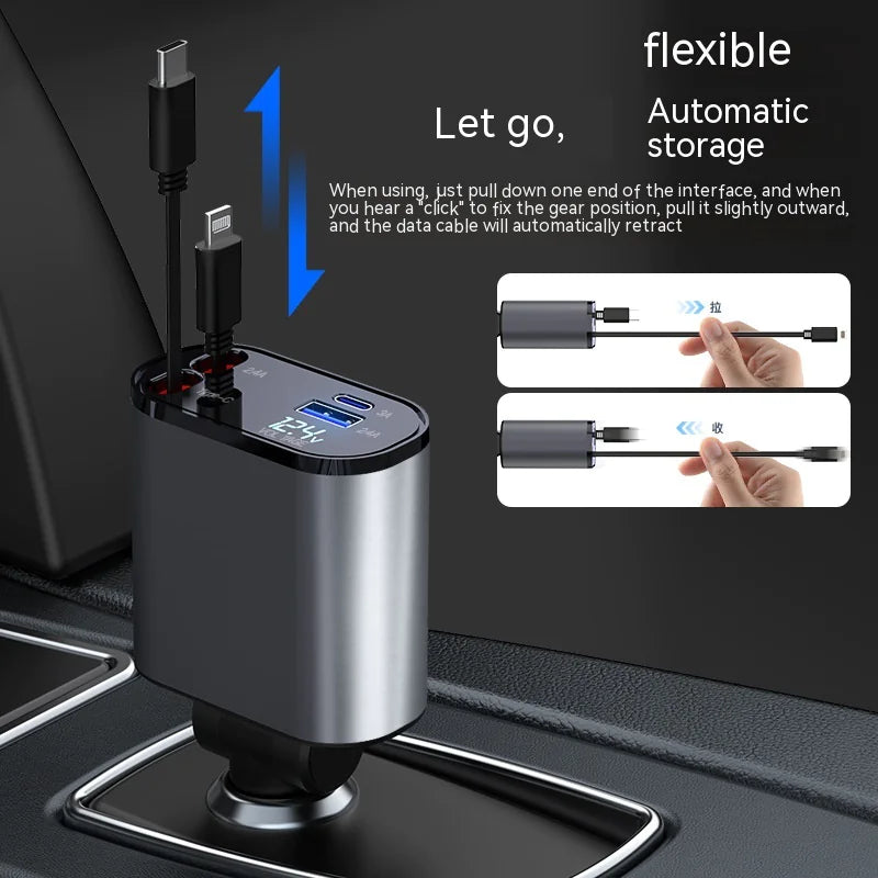 Retractable Car Charger 4 in 1 Fast Charging