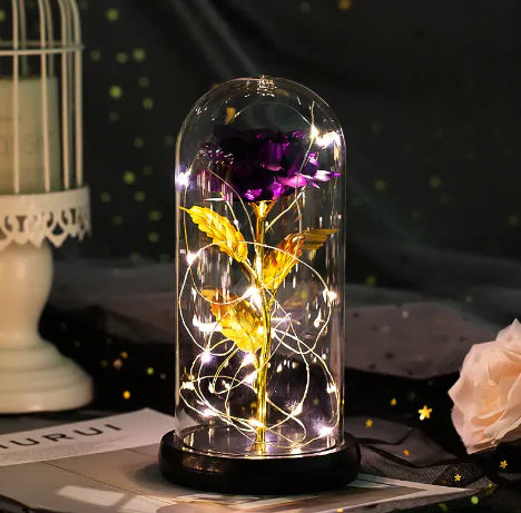 Enchanted Forever Rose Flower in Glass LED Light Christmas Decoration